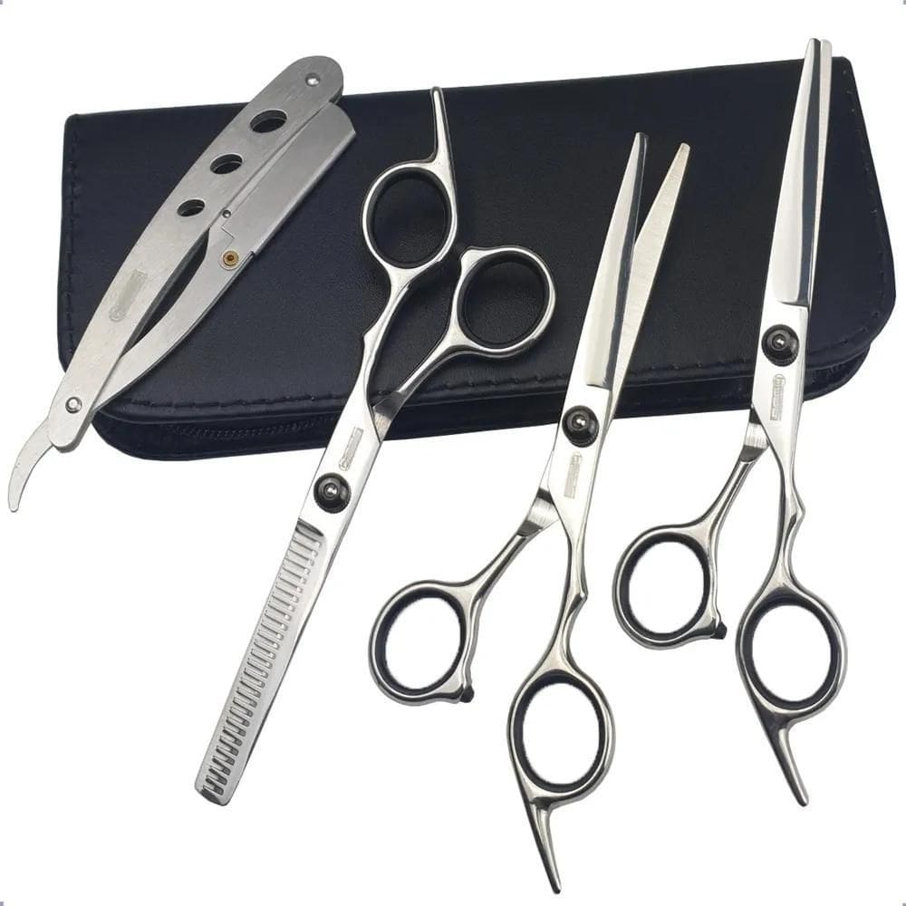 Kit Tesoura Cortar Cabelo Fio Navalha Barbearia
