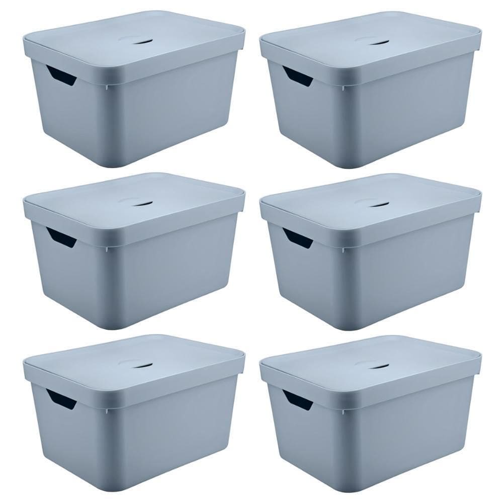 6X Caixa Plastica Grande 32L Ou Cube Organizadora Azul