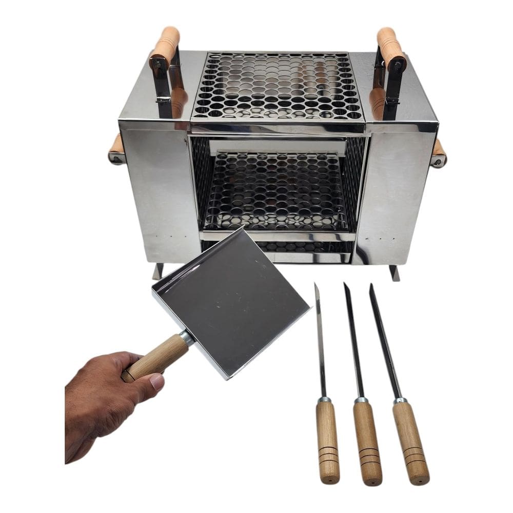 Churrasqueira Ecológica 2 Grelhas Sem Fumaça Inox 3 Esp + Pá