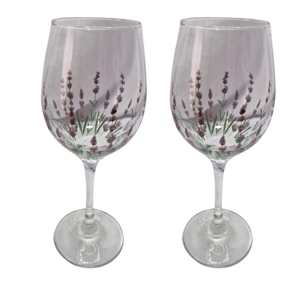 Kit 2 Taças De Vidro Grande 490Ml Vinho Água Flor Lilás