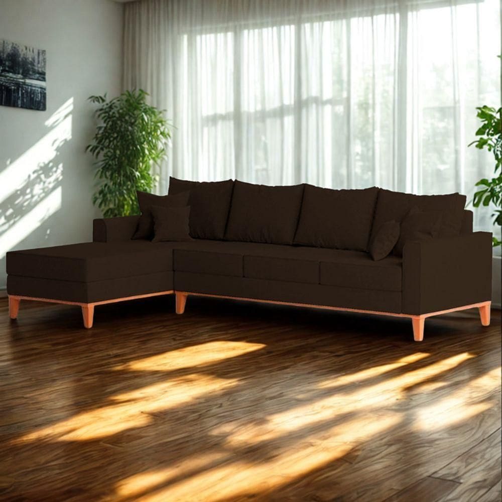 Sofá 4 Lugares Beny Com Chaise Esquerdo Corino Marrom