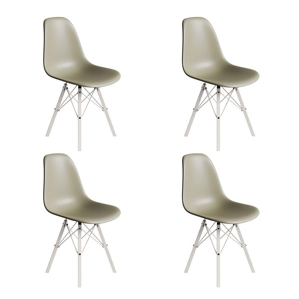 Conjunto 4 Cadeiras Eames Estilo Moderno Em Ferro Branco Com Assento Fendi