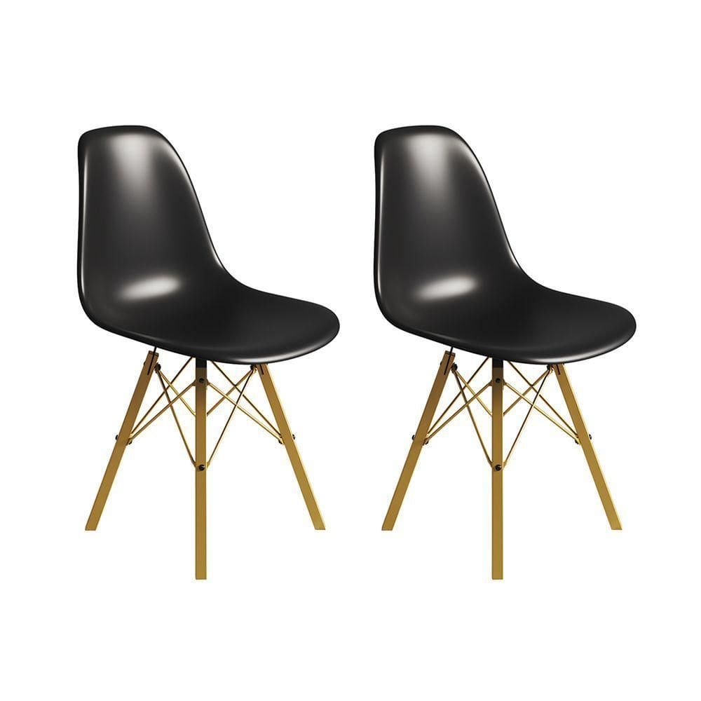 Conjunto 2 Cadeiras Eames Tubo Ferro Dourado Assento Preto