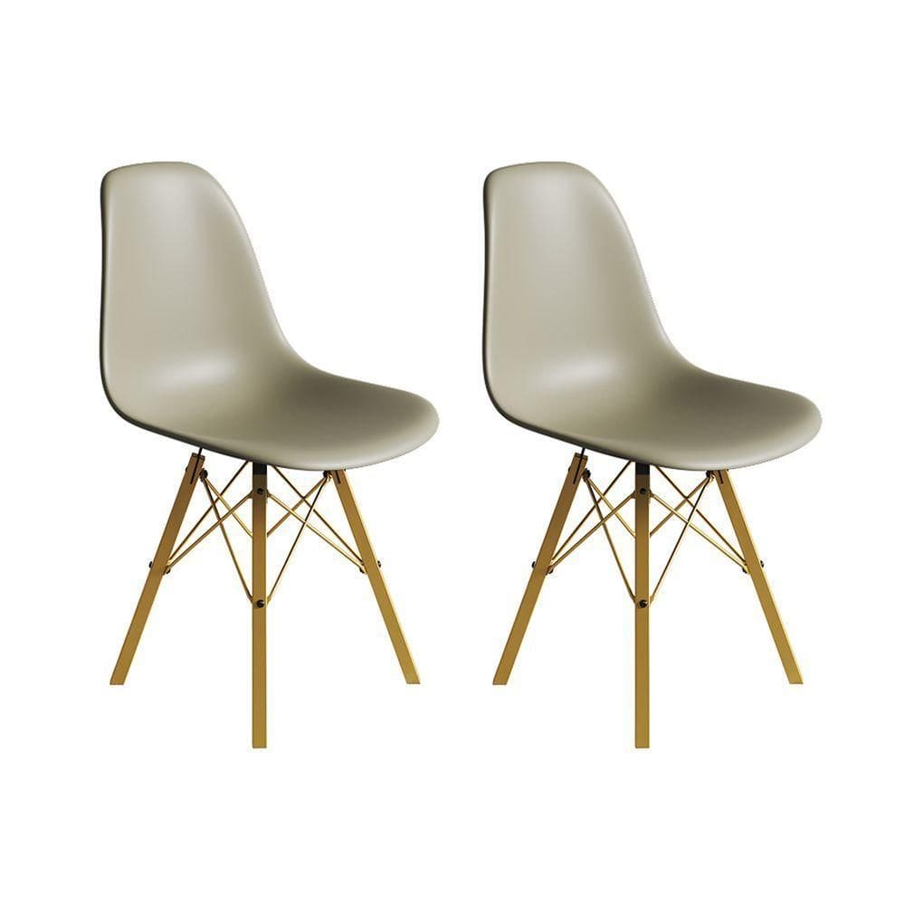 Conjunto 2 Cadeiras Eames Estilo Moderno Em Ferro Dourado Com Assento Fendi