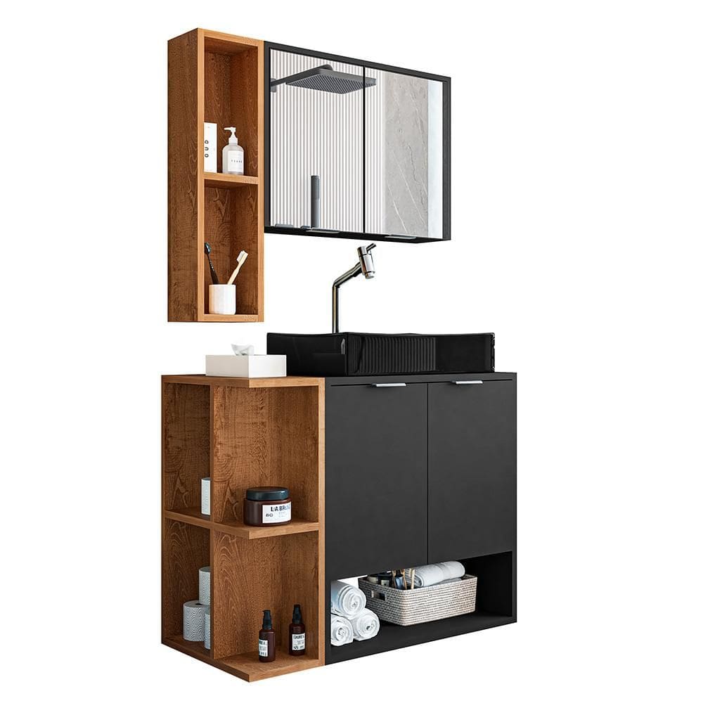 Gabinete Banheiro Star Cuba Dalla Preta Valvula Click Black