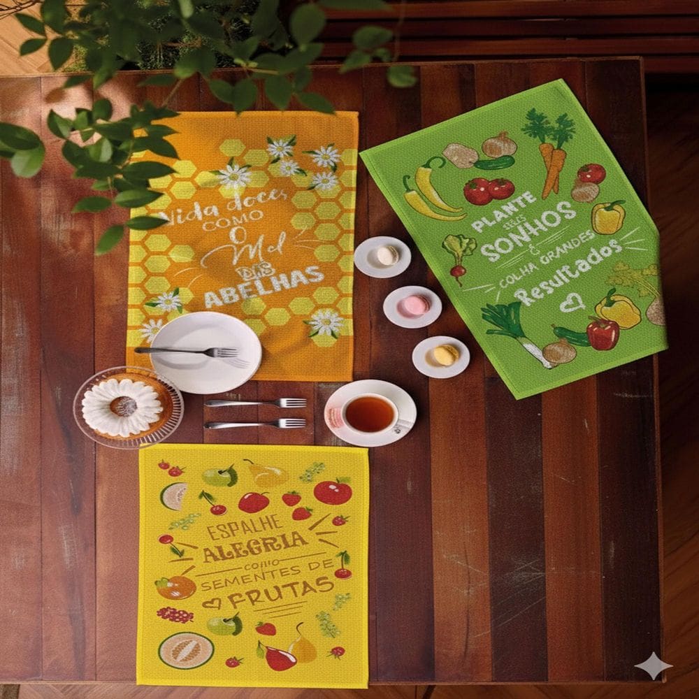 Kit 6 Pano De Copa Felpudo Teka Primore Frases Motivacionais