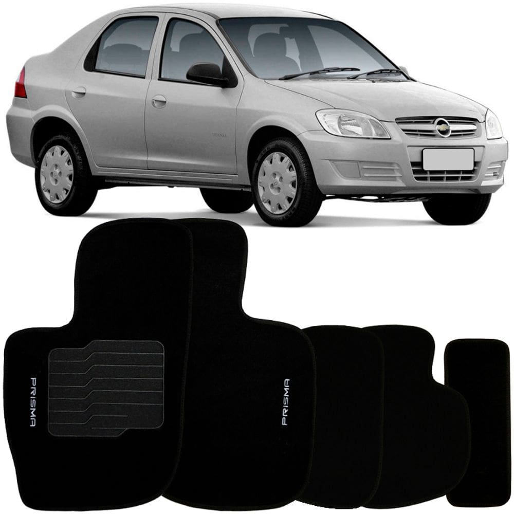 Tapete Carpete Prisma 2006 à 2012 Preto Logo Bordado Jogo 5 Peças Personalizado Automotivo