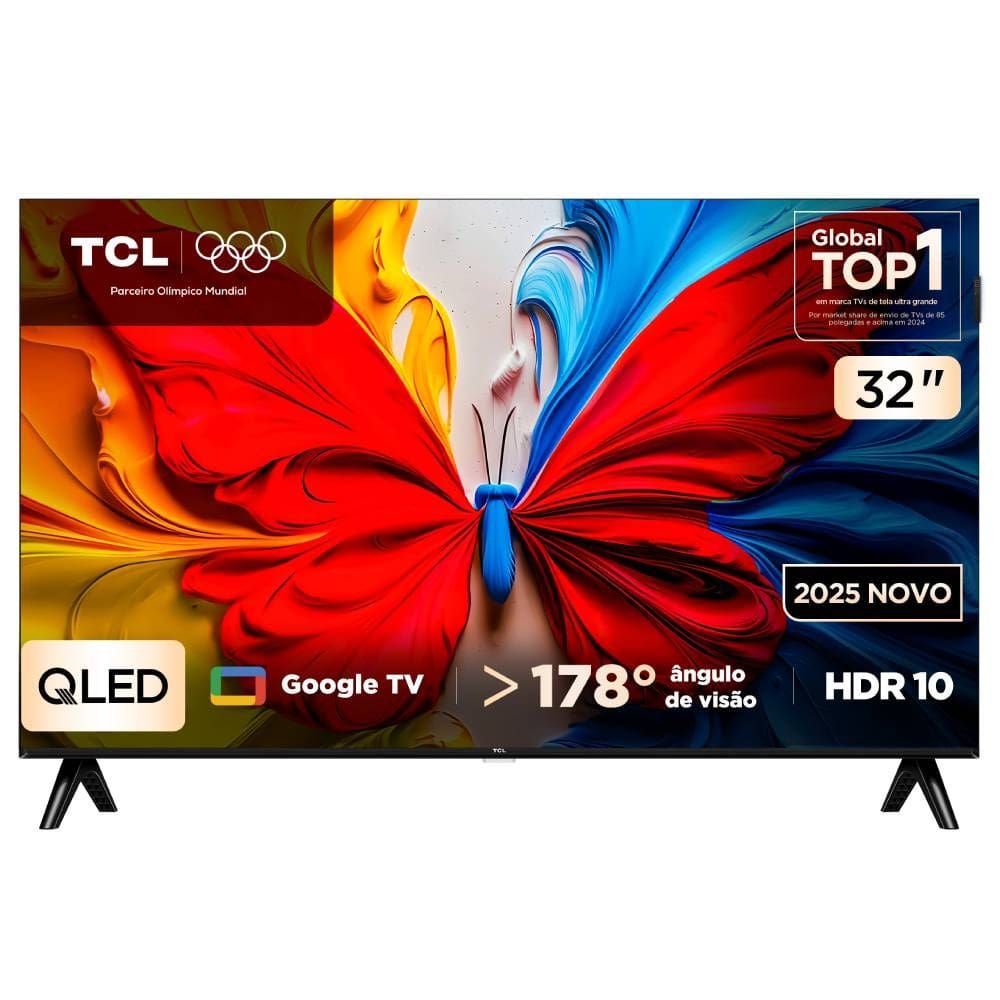 Smart TV TCL 32 Polegadas HD QLED S5K WiFi Bluetooth Google TV 2 HDMI HDR10 Dolby Audio 32S5K