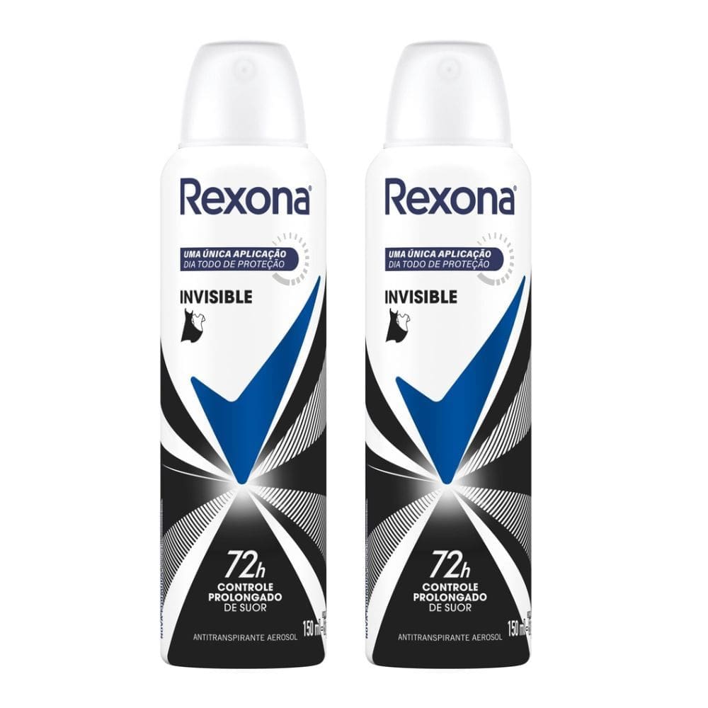 Kit 2 Desodorante Antitranspirante Aerosol Feminino Rexona Invisible 72 horas 150ml