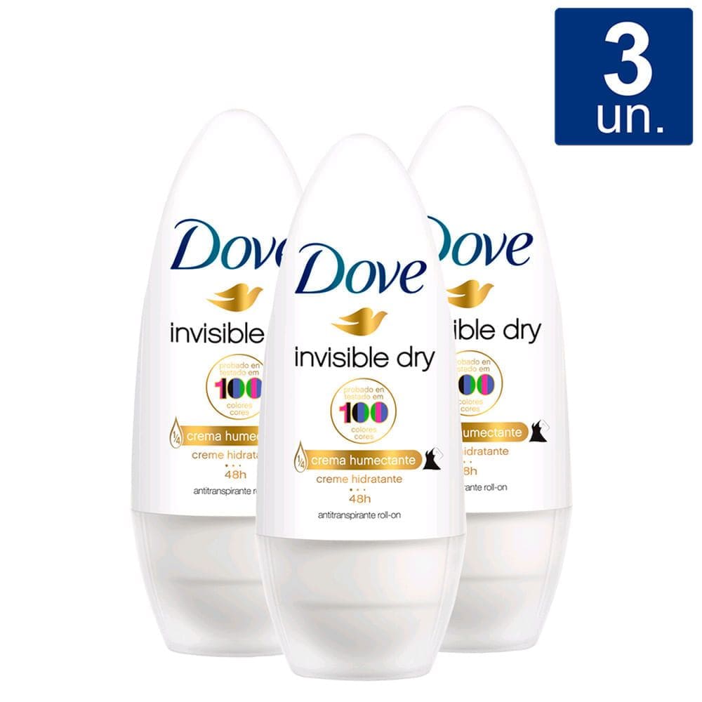 Kit 3 Desodorante Dove Invisible Care Roll-on Antitranspirante Violeta e Frésia Branca 50ml