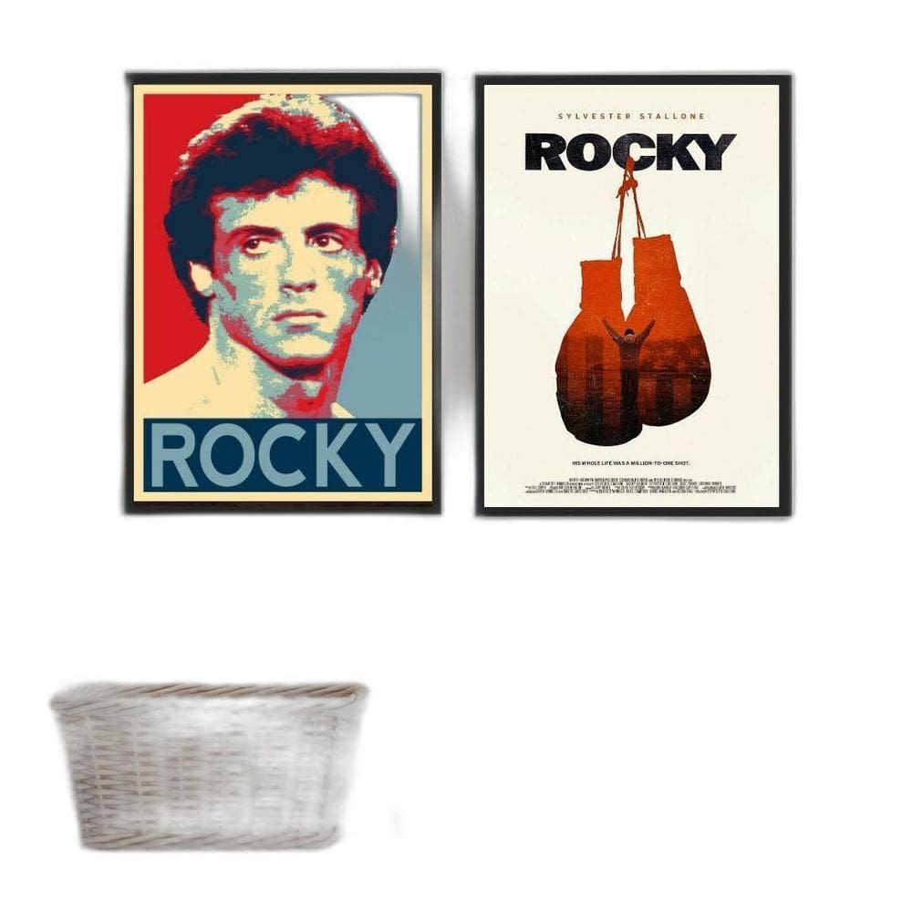 Kit 2 Quadros Rocky Balboa 33x24cm Moldura Branca