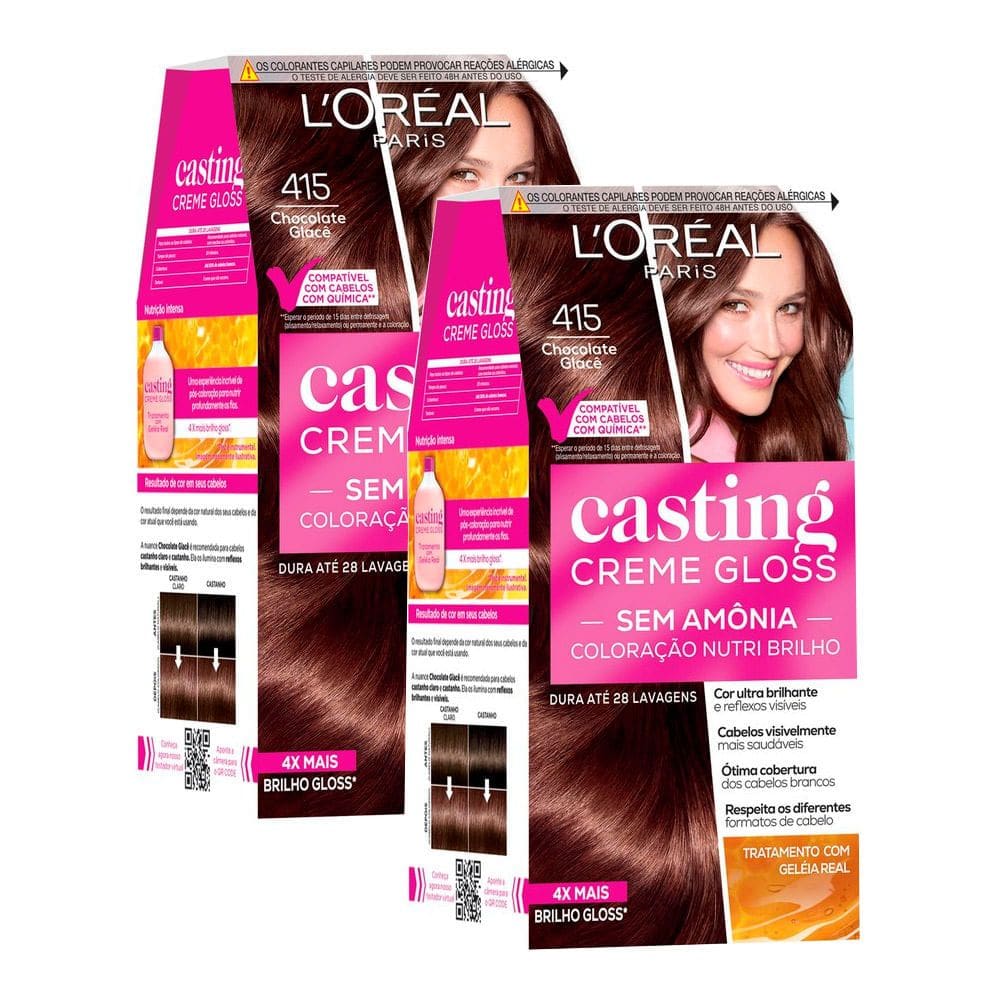 Kit 2 Tintura Casting Creme Gloss L`oréal Paris 415 Chocolate Glacê