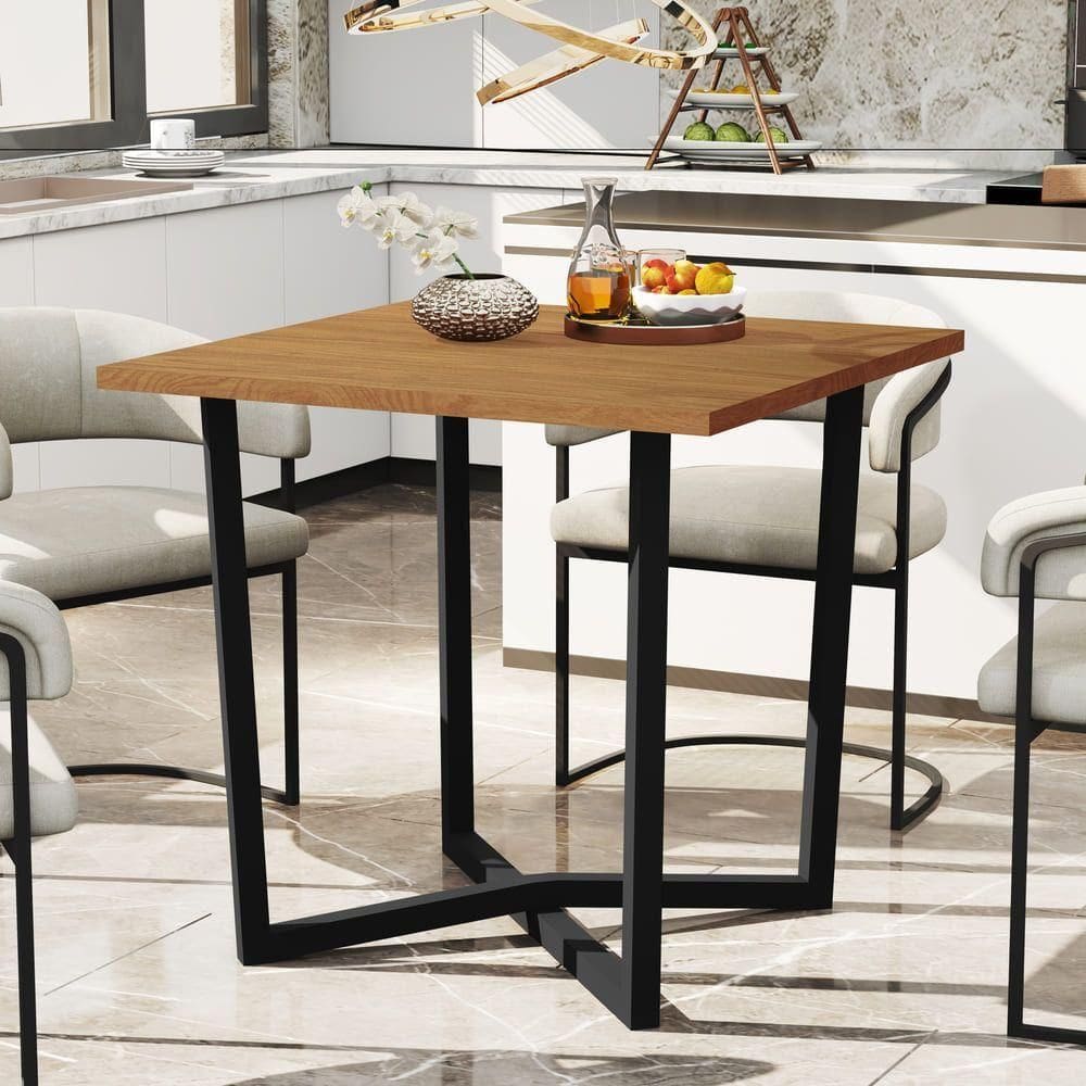 Mesa De Jantar 80x80 4 Lugares Valence Industrial Pés Em Aço Preto/nature