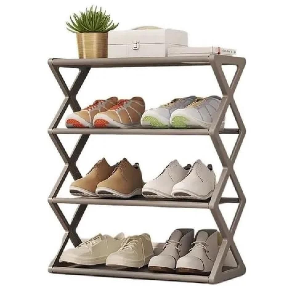 Sapateira Modular 4 Prateleiras Ajustavel Casa Closet Sala Estante 8 Pares Calcados Luxo Cinza