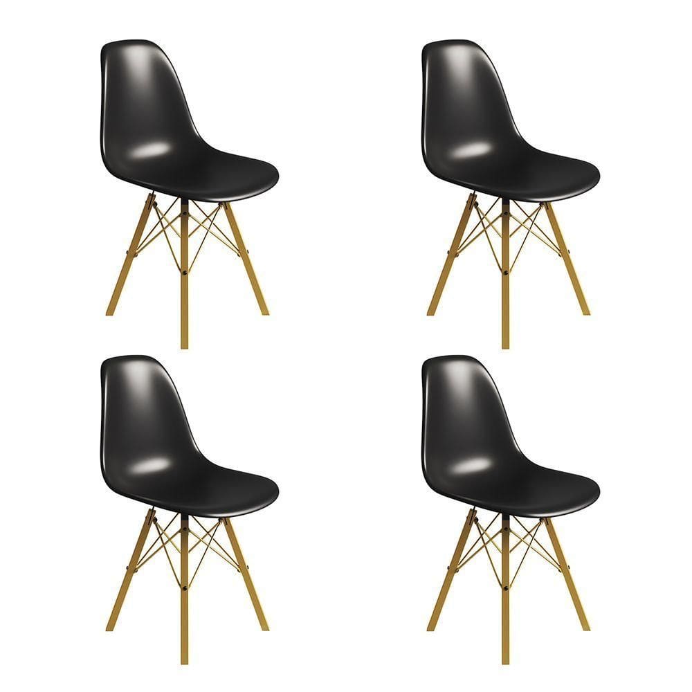 Conjunto 4 Cadeiras Eames Tubo Ferro Dourado Assento Preto
