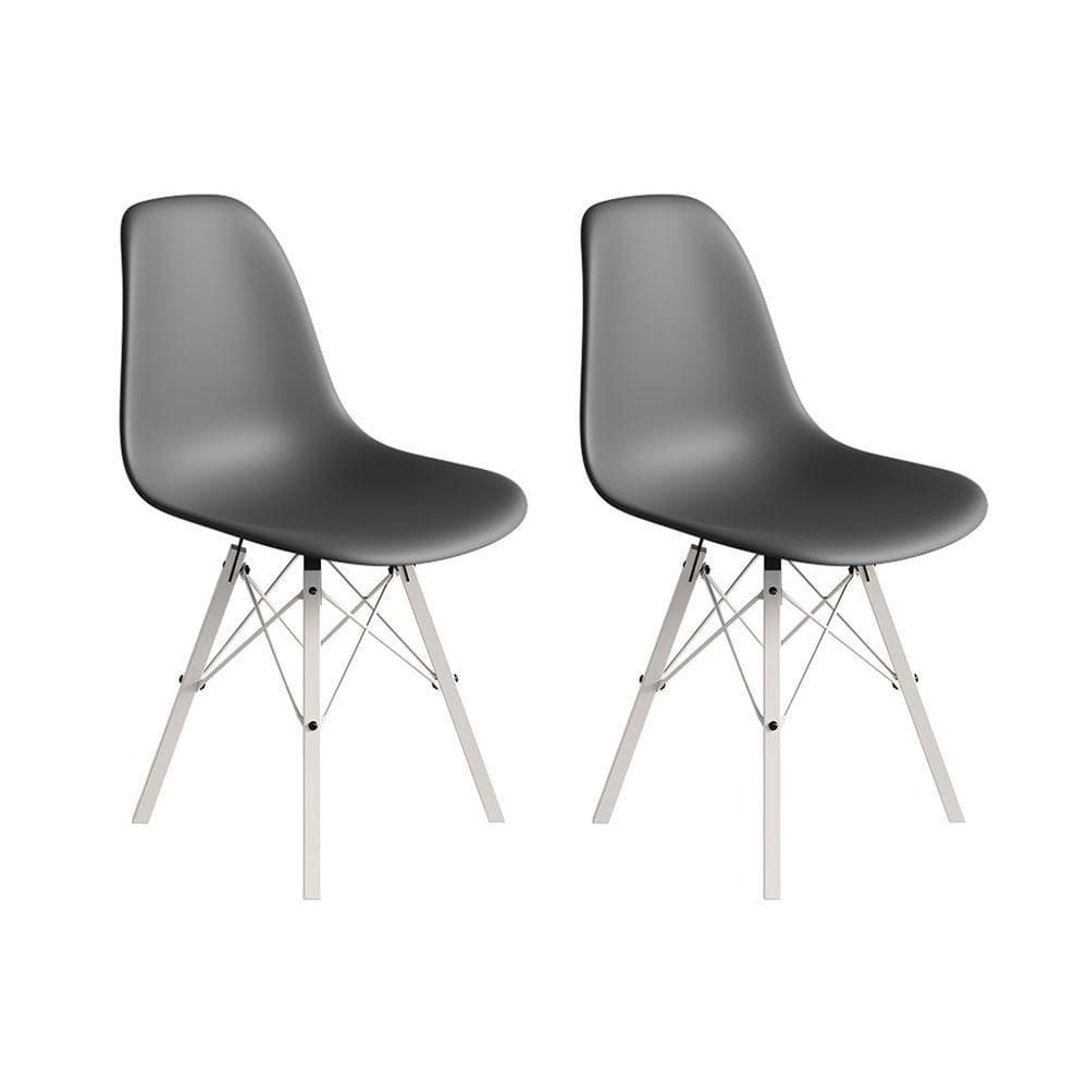 Conjunto 2 Cadeiras Eames Estilo Moderno Em Ferro Branco Com Assento Cinza