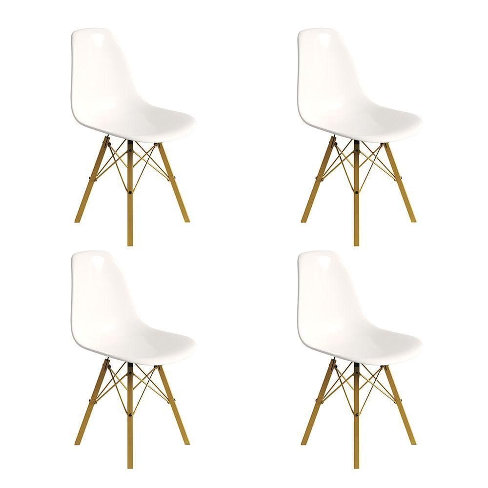Conjunto 4 Cadeiras Eames Design Moderno Tubo De Ferro Dourado Assento Branco