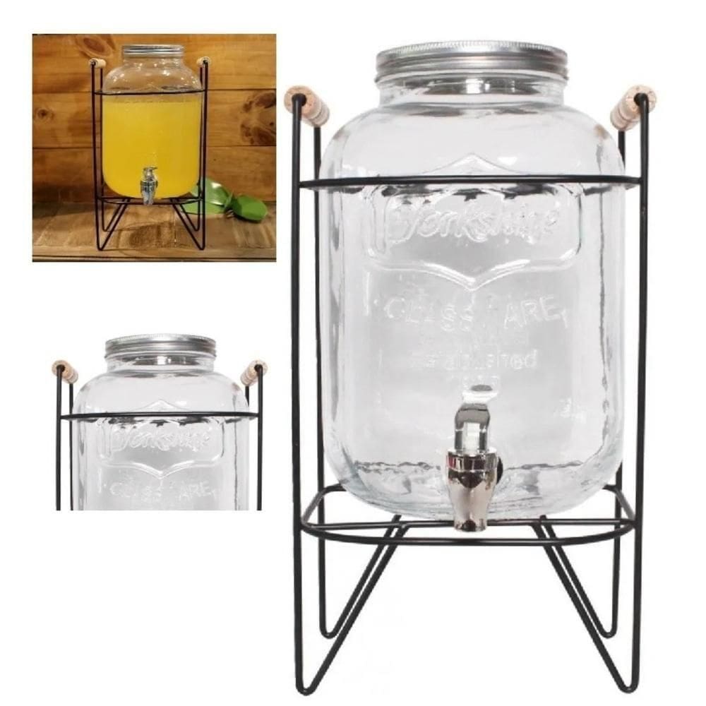 Suqueira De Vidro Com Suporte Ferro Metal 4 Litros Dispenser Diamond Luxo Bebidas Retro Agua Suco Refresqueira Festa Bar