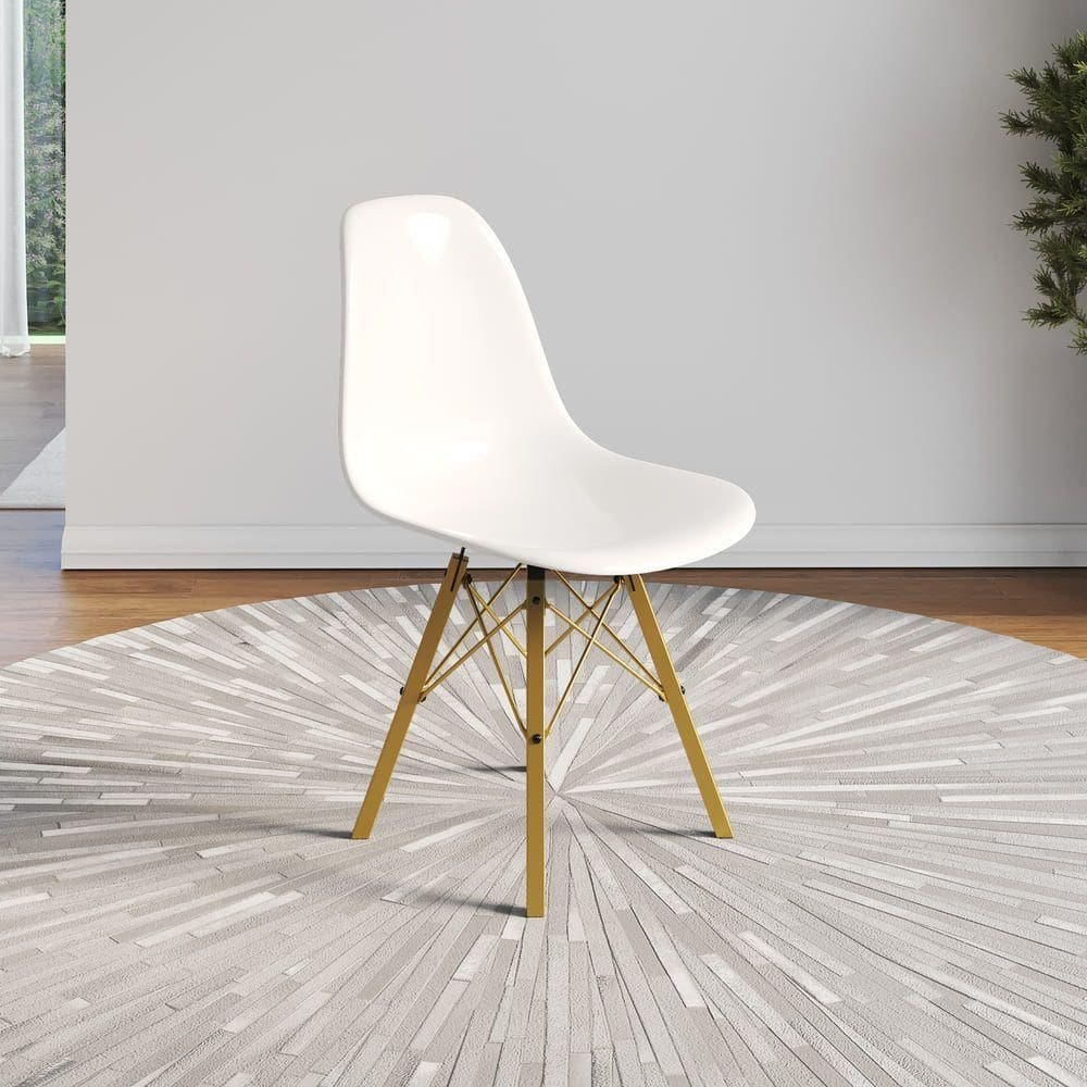 Cadeira Eames Design Moderno Tubo De Ferro Dourado Assento Branco
