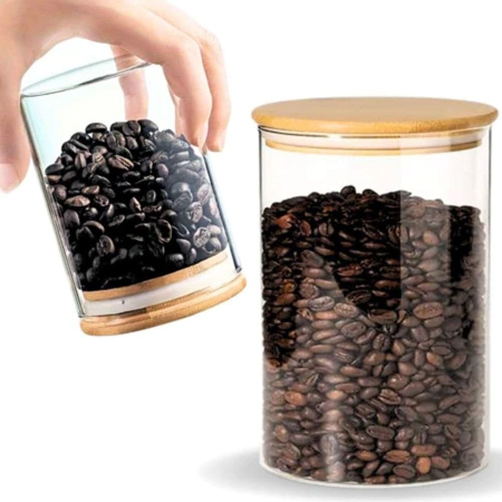 Pote De Vidro Circular Hermético Multiuso Com Tampa De Bambu 500ml