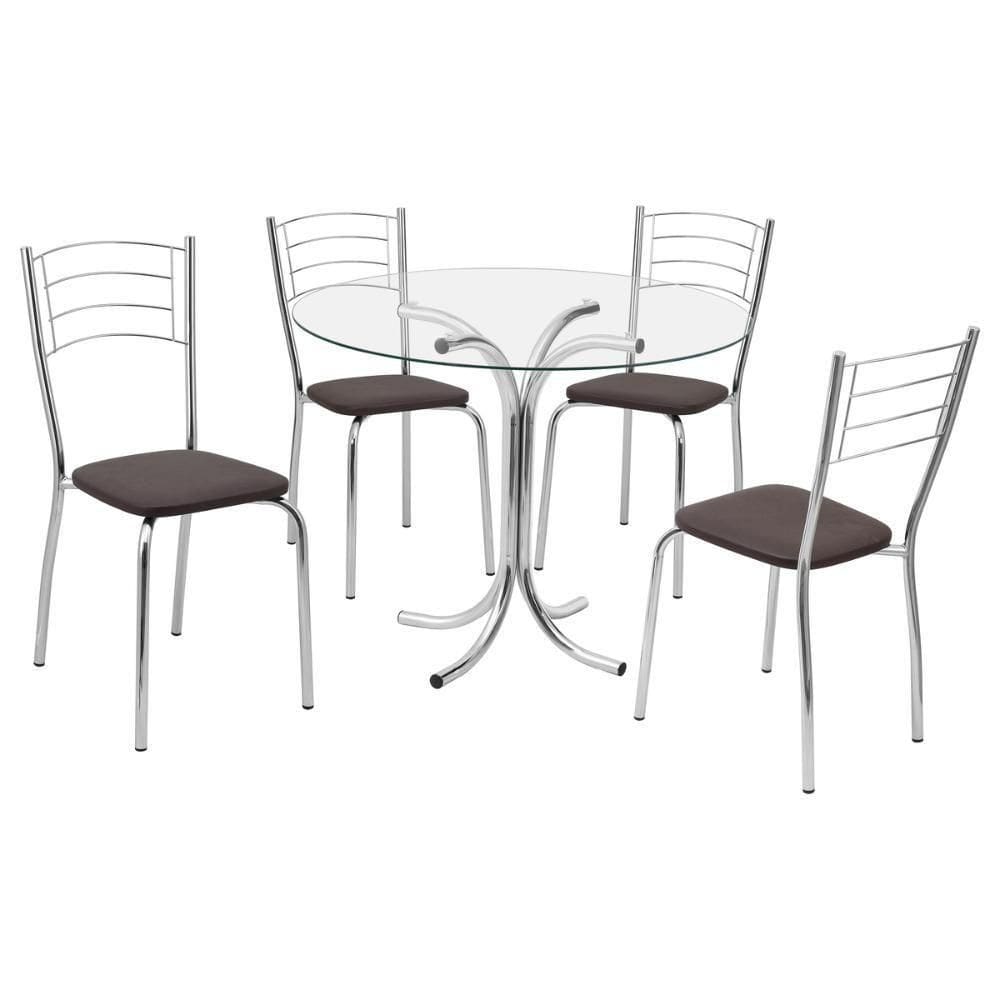 Conjunto Mesa De Jantar Redonda Com Vidro 80cm Com 4 Cadeiras Multimóveis Cr50138 Marrom