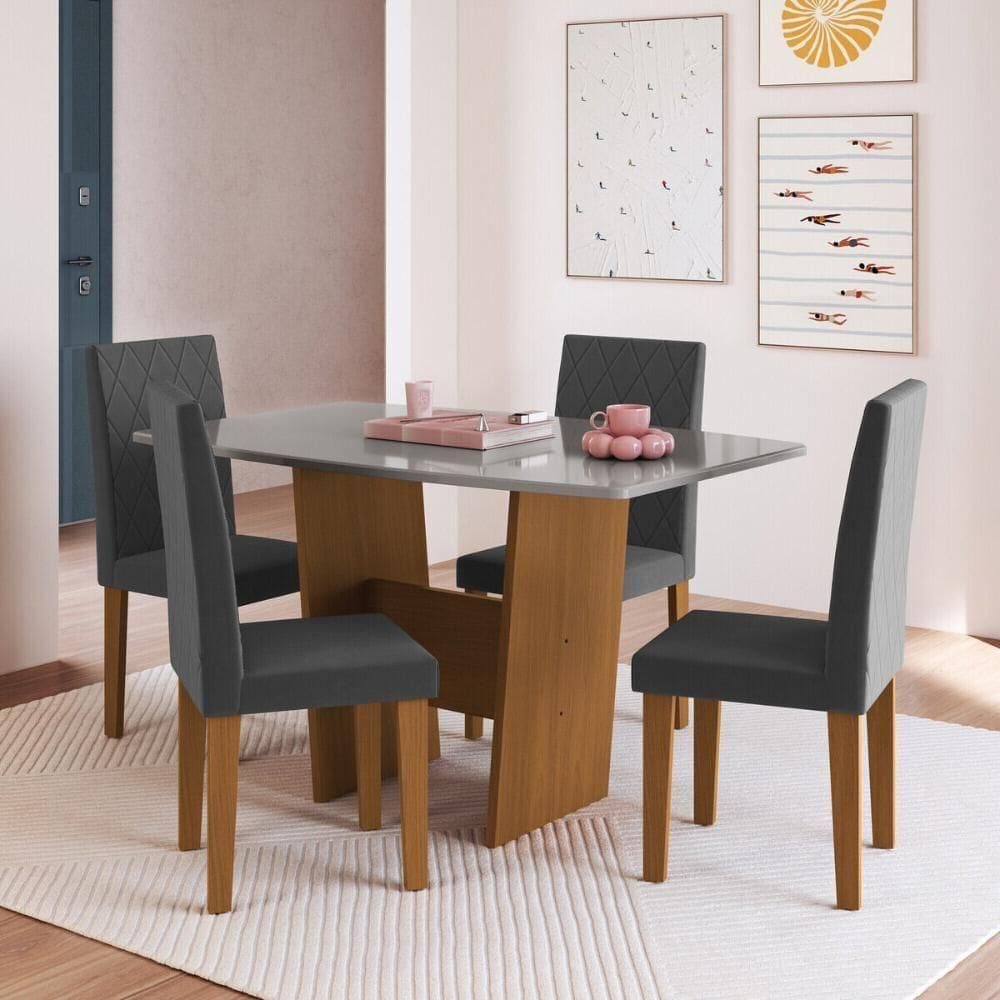 Conjunto Mesa De Jantar 137cm Com 4 Cadeiras Multimóveis CR50210 Freijó-titânio-grafite