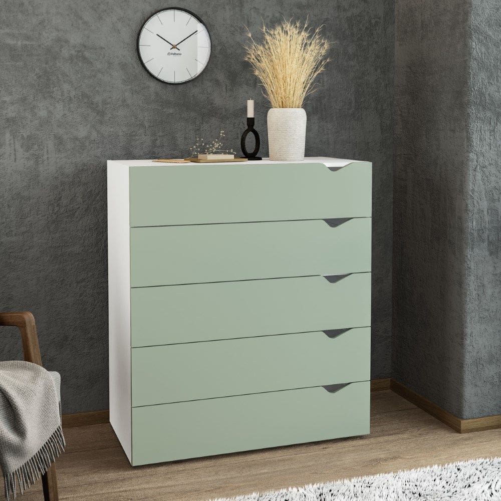 Cômoda 5 Gavetas Porto Branco Verde Politorno Móveis