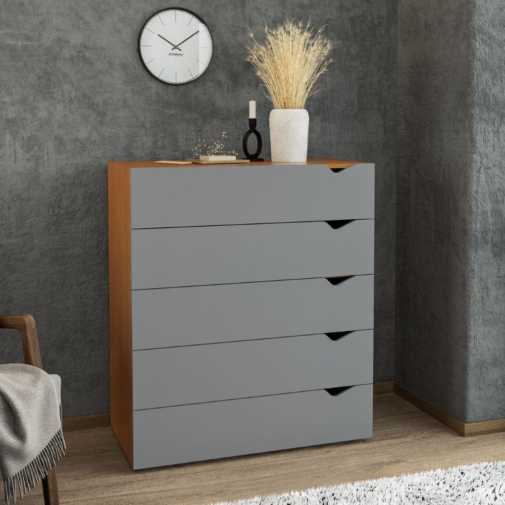 Cômoda 5 Gavetas Porto Freijó Cinza Politorno Móveis