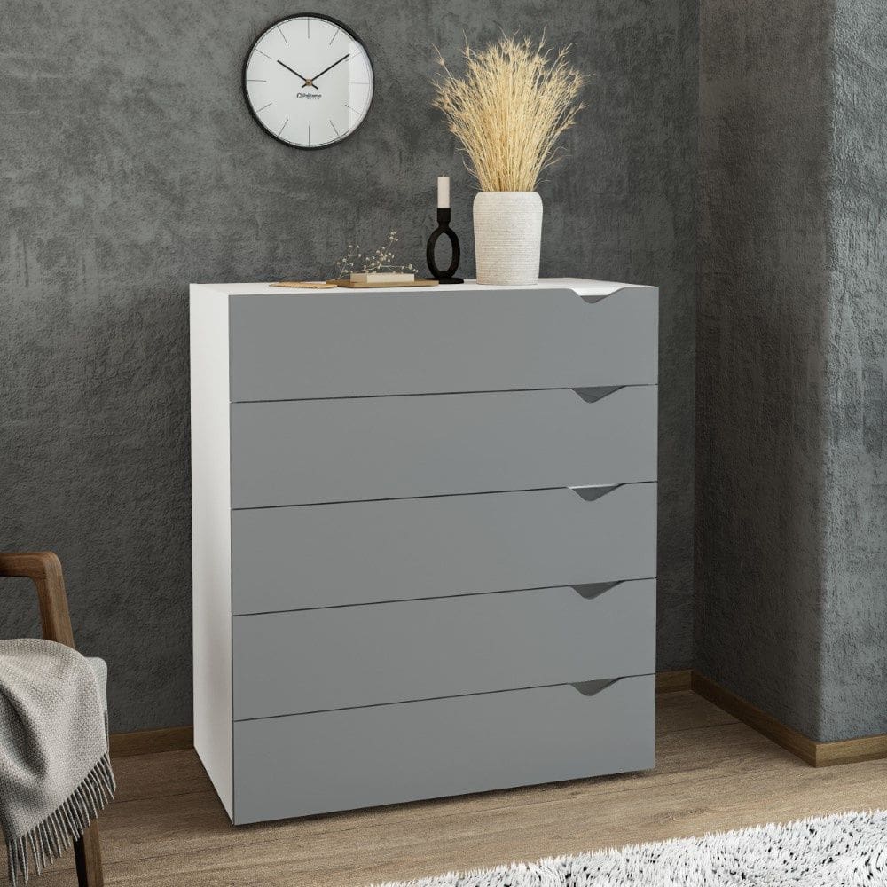 Cômoda 5 Gavetas Porto Branco Cinza Politorno Móveis