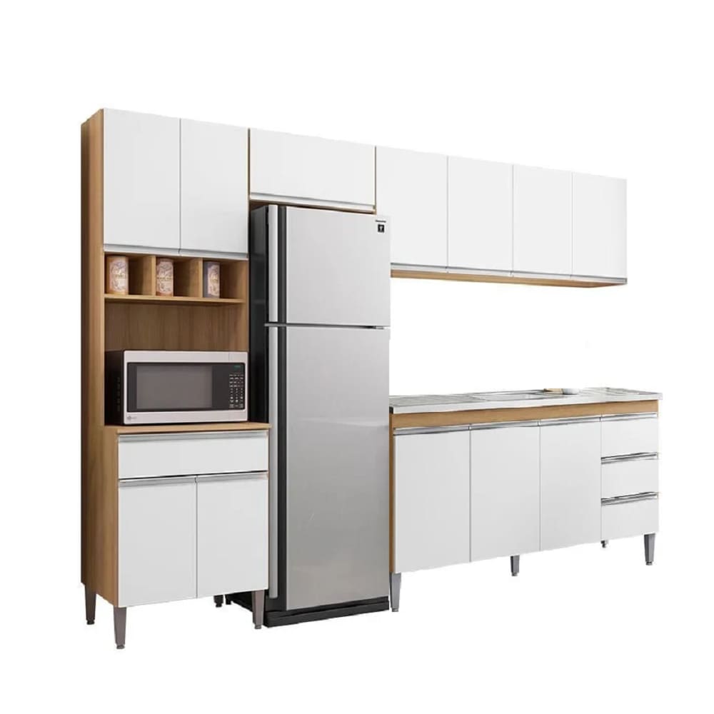 Cozinha Modulada Andréia 280cm Sem Tampo - Amêndoa Branco AJL