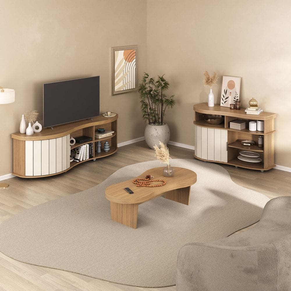 Conjunto Sala de Estar: Buffet + Rack + Mesa de Centro