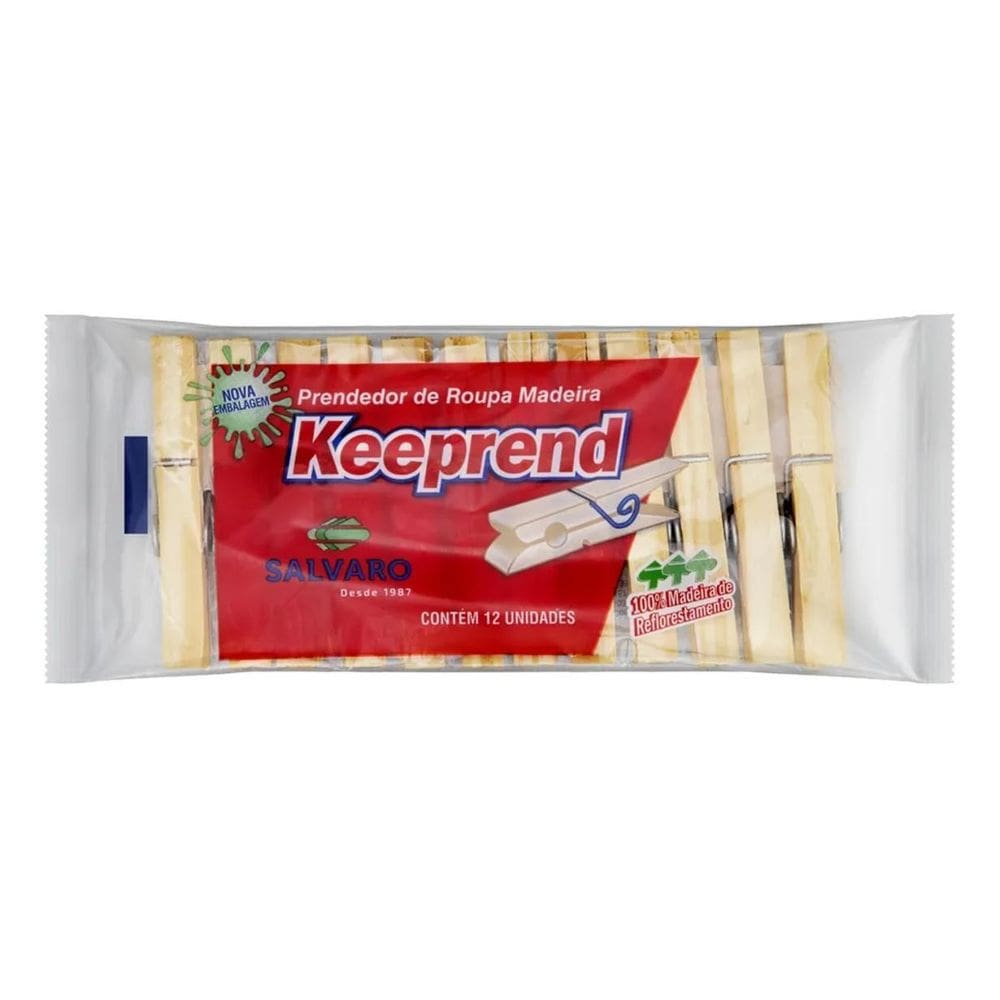 2X Prendedor De Roupa Madeira Keeprend 12 Unidades
