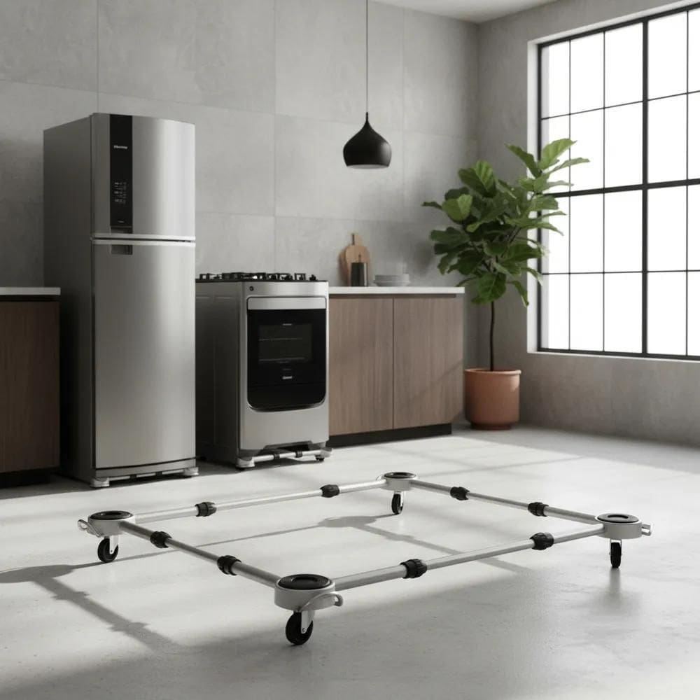Carrinho Para Fogão Geladeira Suporte Pé Gira Fácil Inox