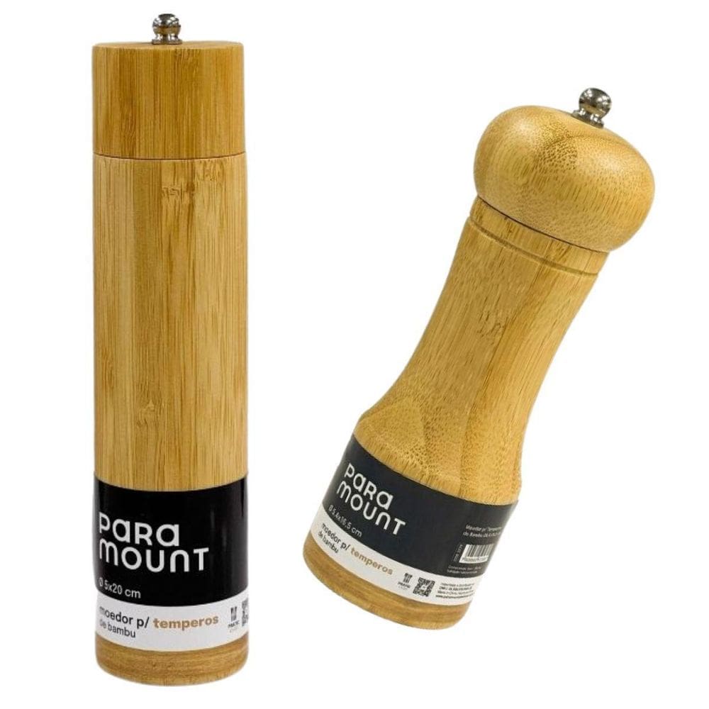 Kit 2 Moedores Sal Pimenta Temperos 100% Bambú Paramount