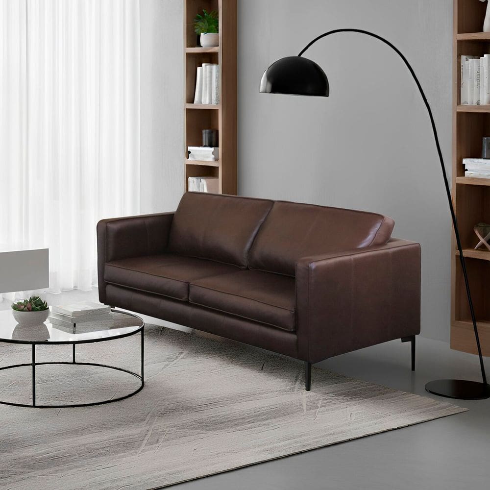 Sofa Couro Legítimo 200cm Scala Atlanta Marrom Caramelo