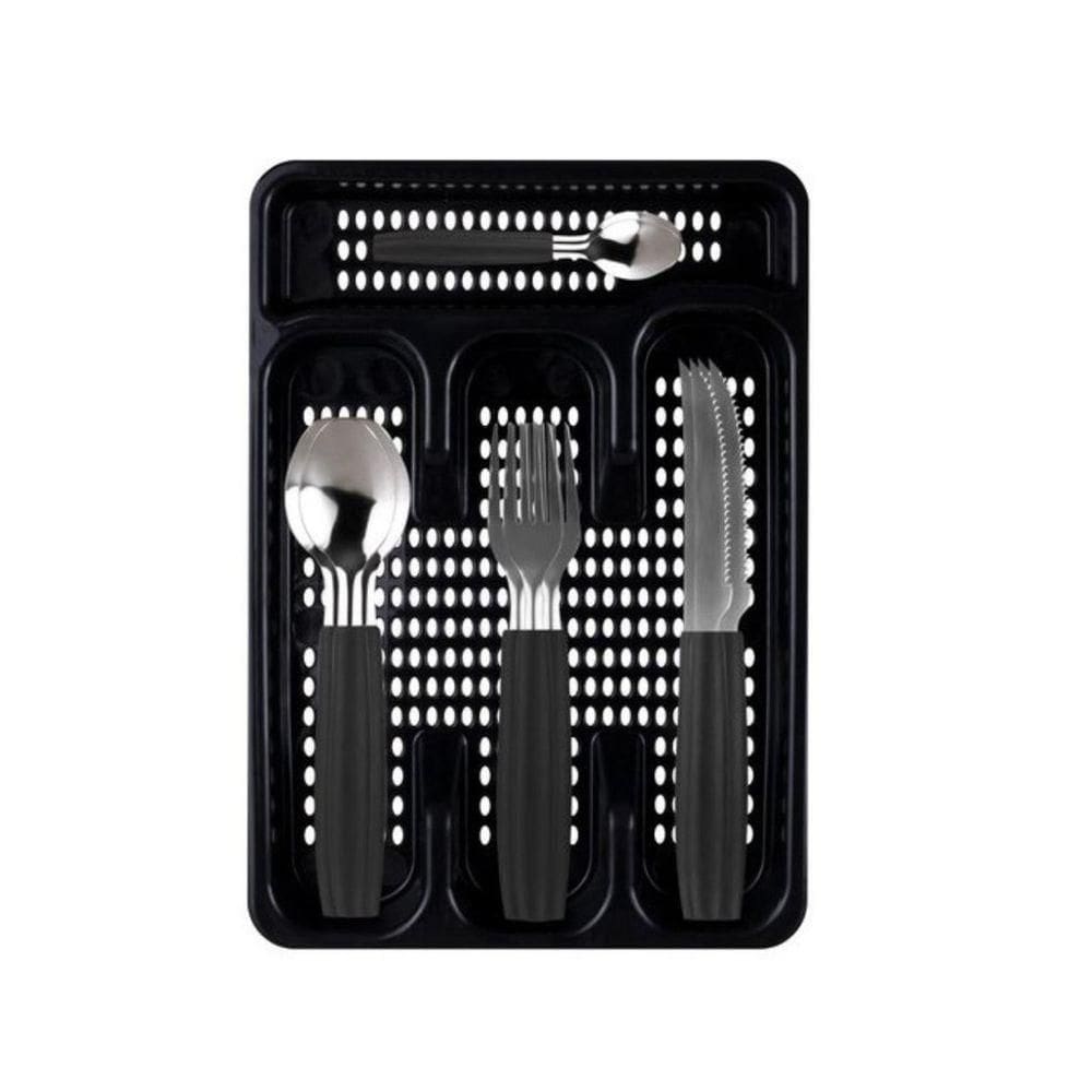 Kit Conjunto 17 Peças Faqueiro Com Porta Talheres Preto