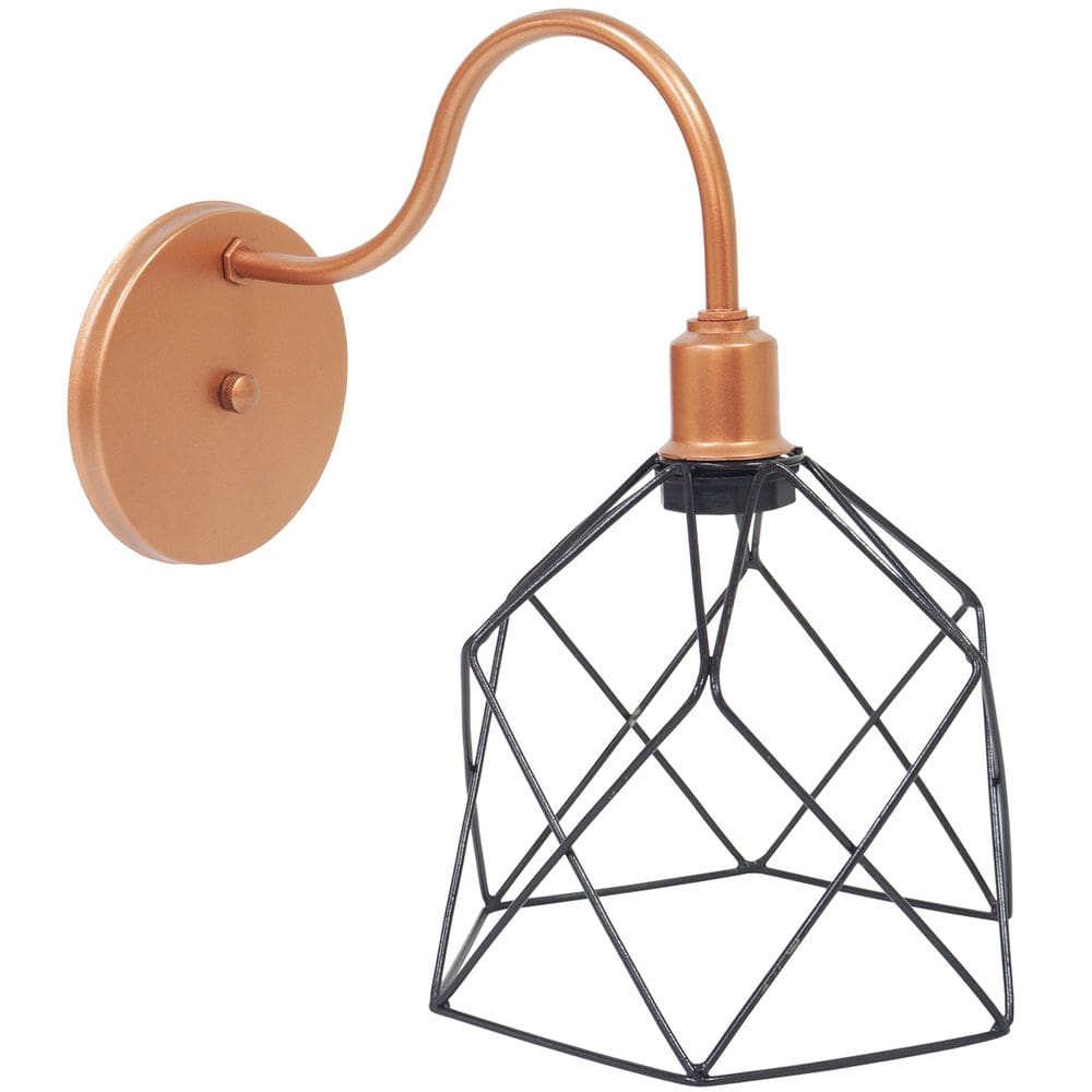 Luminária Arandela de Parede Aramada Cálice Preto Industrial Retro Cobre Rose Gold Agp Ilumini