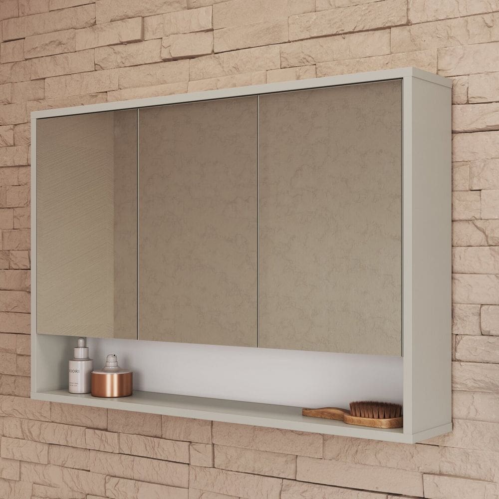 Armário Espelheira de Banheiro 90cm com 3 Portas e 1 Nicho Bari Arenas