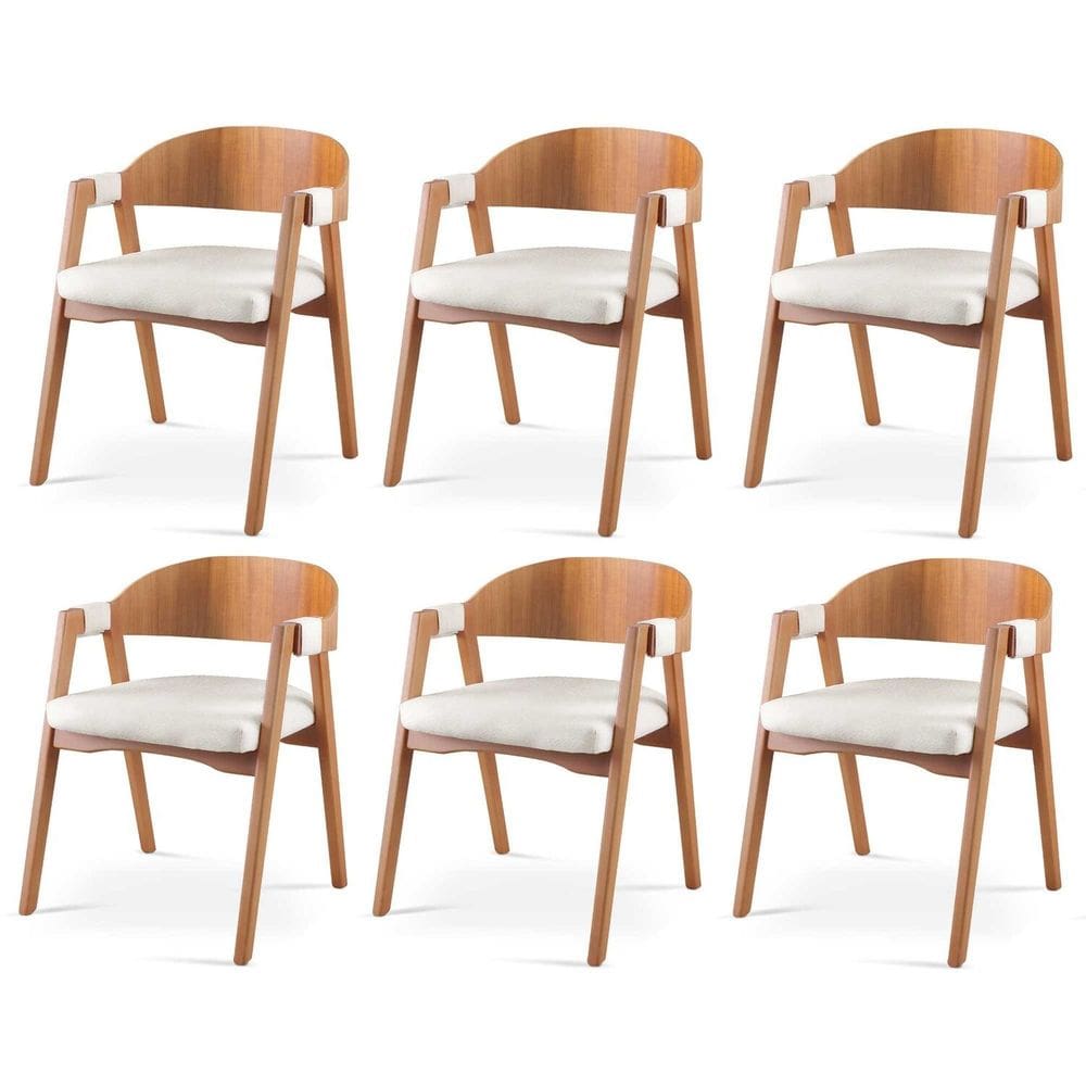 Kit 6 Cadeiras para Sala de Jantar Luna Nude/Mel