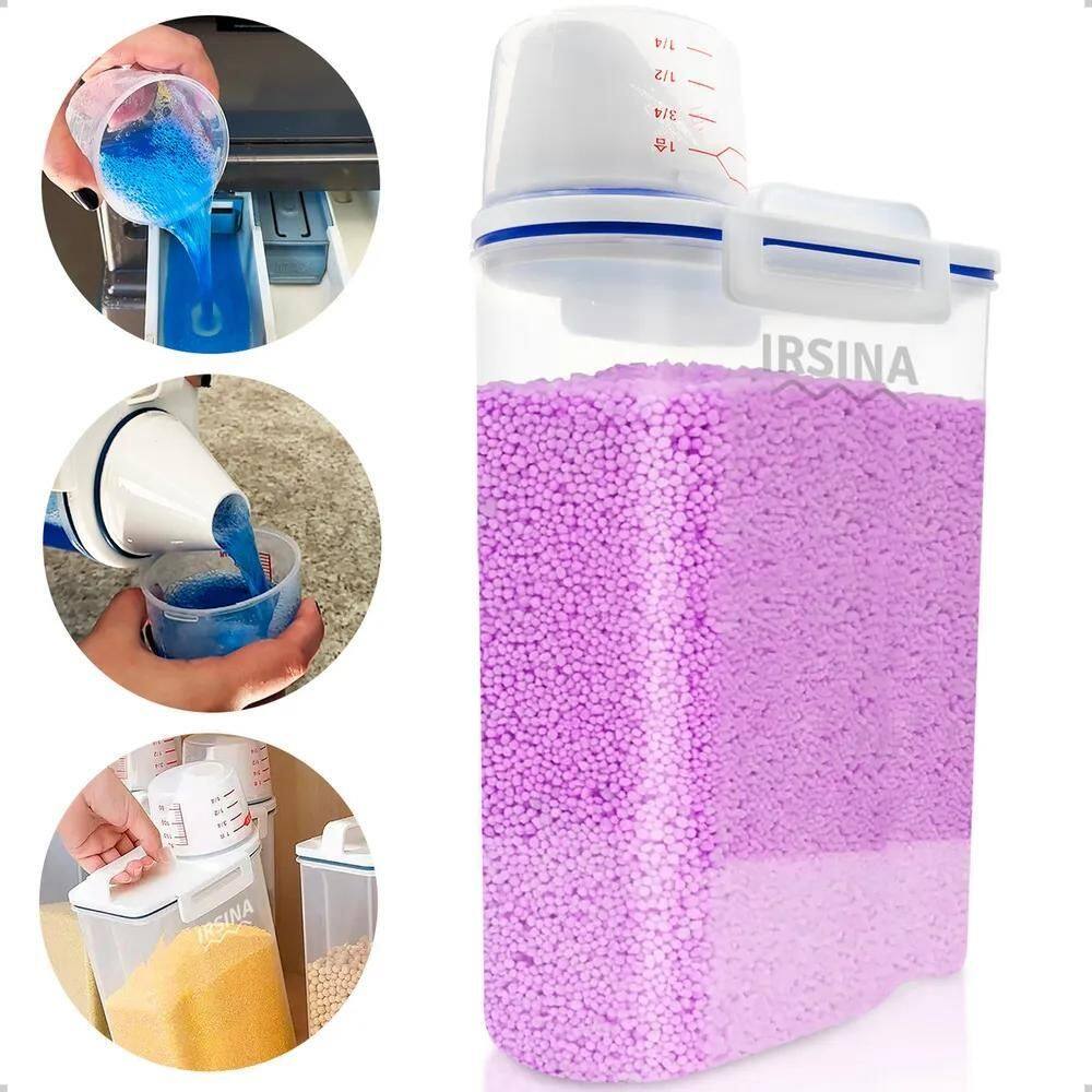 2X Pote Hermético 2 Litros Copo Dosador Porta Sabão Pó Liqui