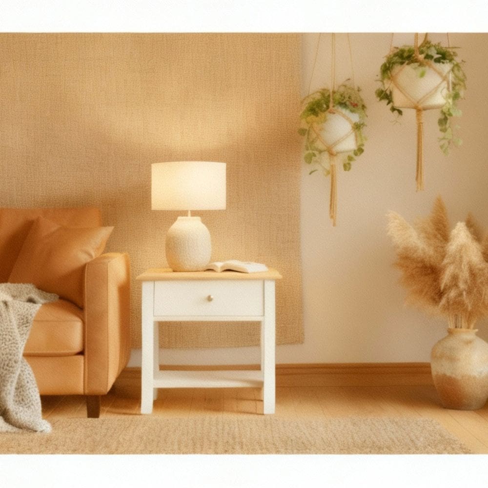 Mesa Lateral 1 Gaveta Madeira Maciça Louise Branco/Mel