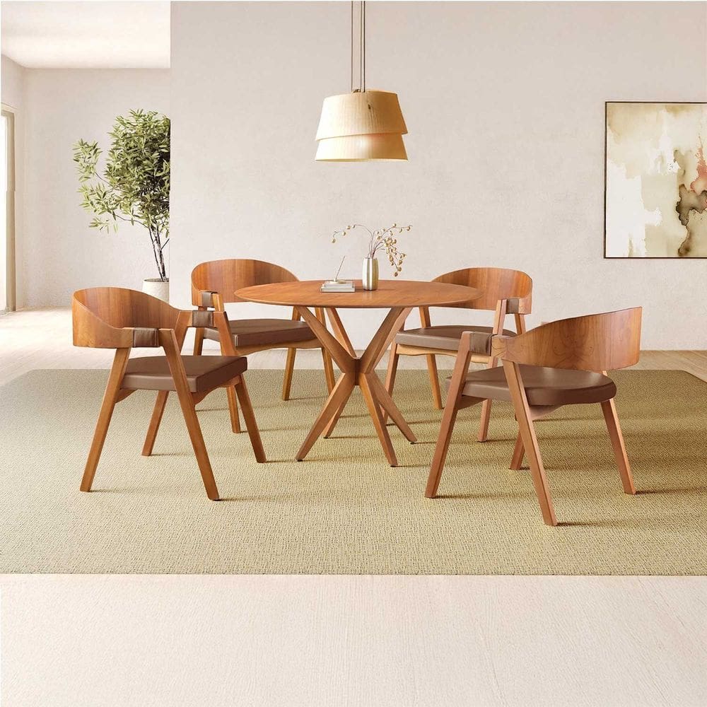 Conjunto de Mesa Redonda 108 Cm com 4 Cadeiras Luna Marrom