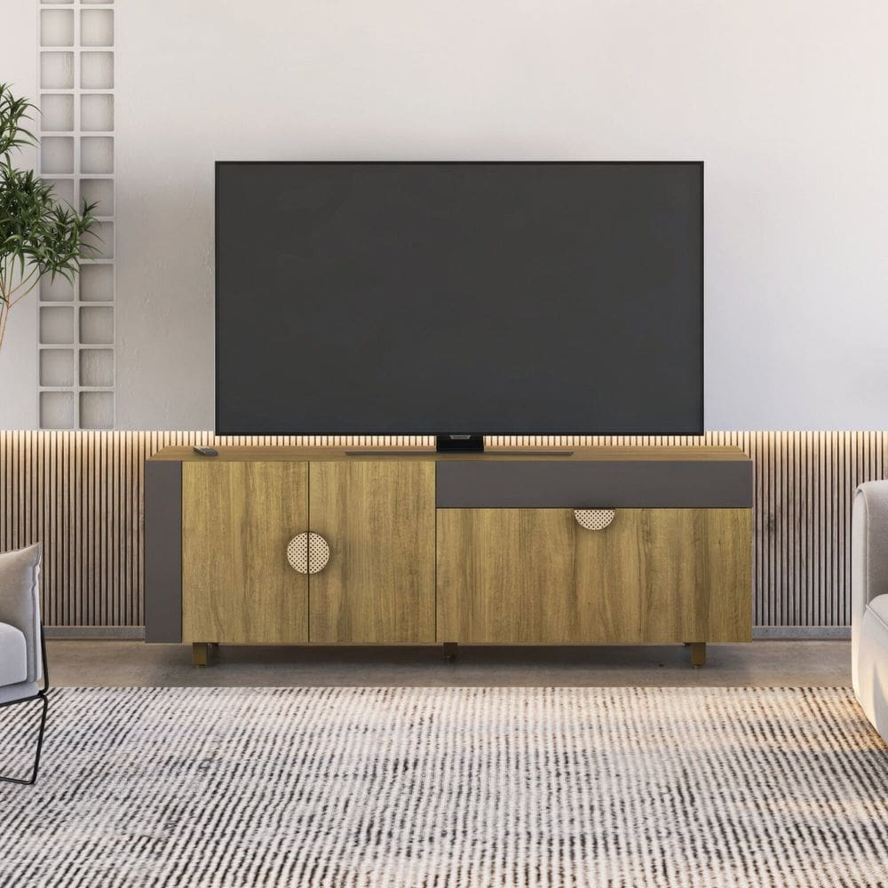 Rack para Tv 72 Polegadas com 3 Portas Meia Lua Mel/Grafite