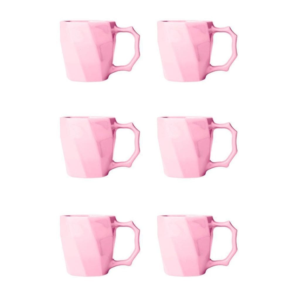 Jogo De Canecas Cerâmica Xícara Café Leite Kit 6 Unid Rosa