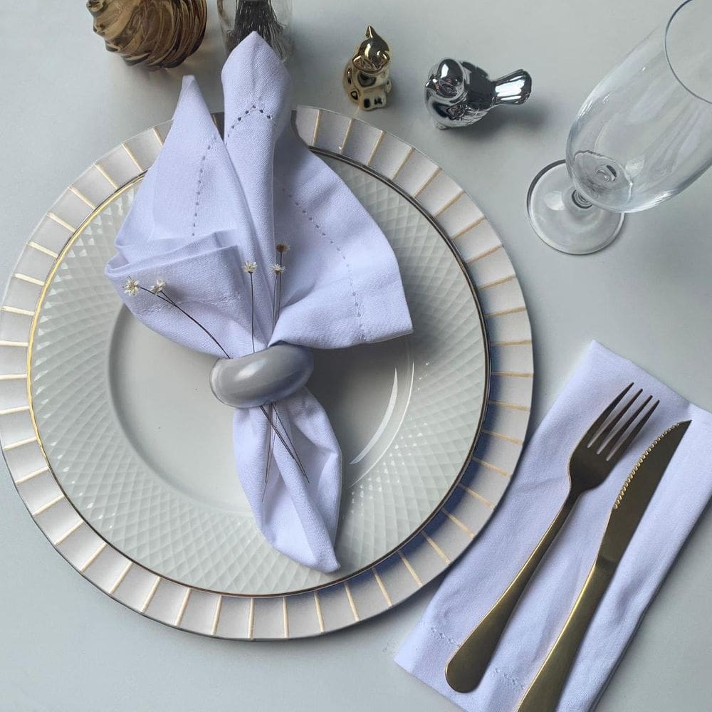 Kit 4 Sousplat + Anel Guardanapo Luxo Redondo Lisato Cz