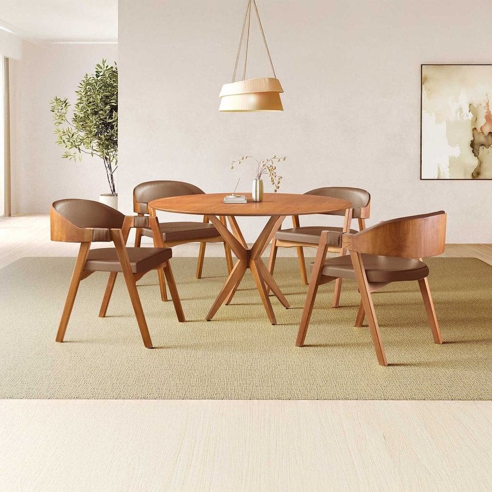 Conjunto de Mesa Redonda 120 Cm com 4 Cadeiras Gaia Marrom