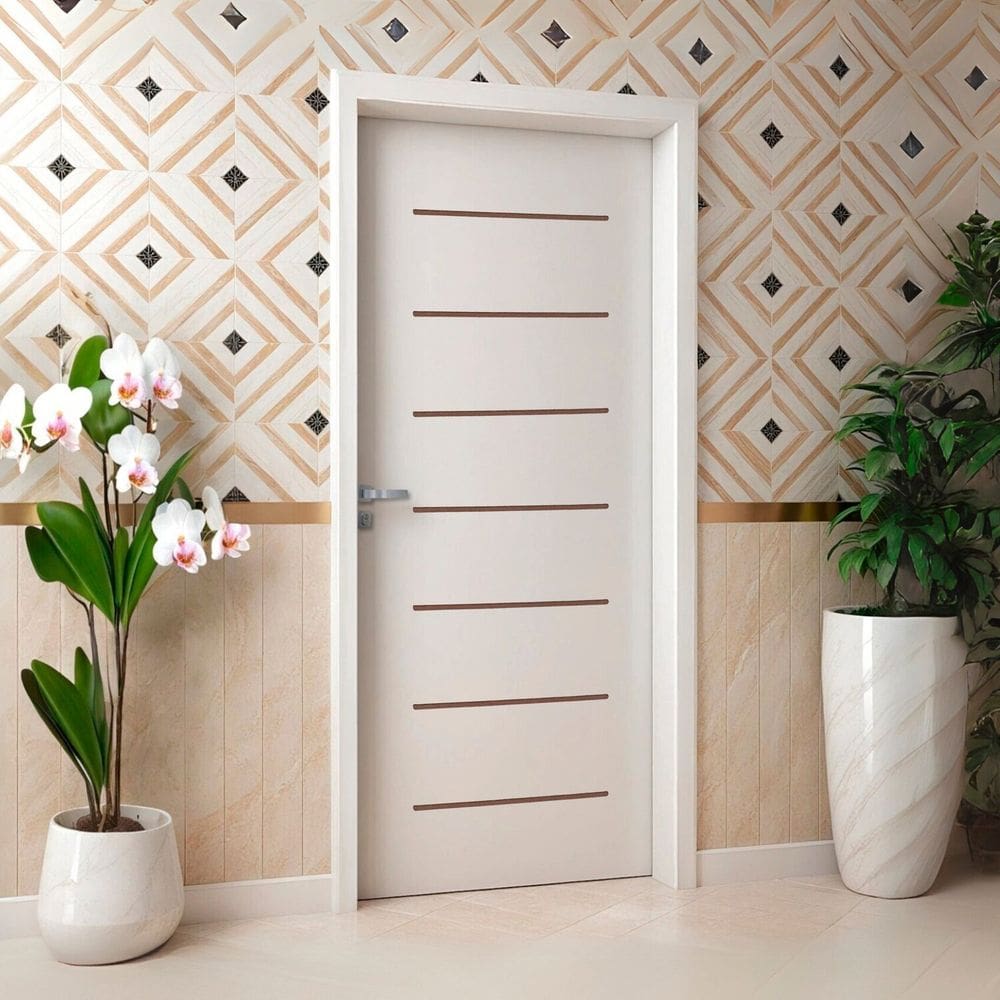 Kit Porta de Madeira 215x77cm Batente 11cm Cristal Primer com Guarnição Uniportas