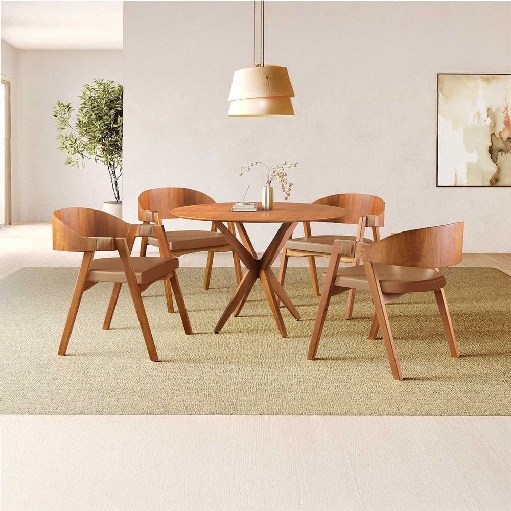 Conjunto de Mesa Redonda 108cm com 4 Cadeiras Luna Caramelo/Freijó