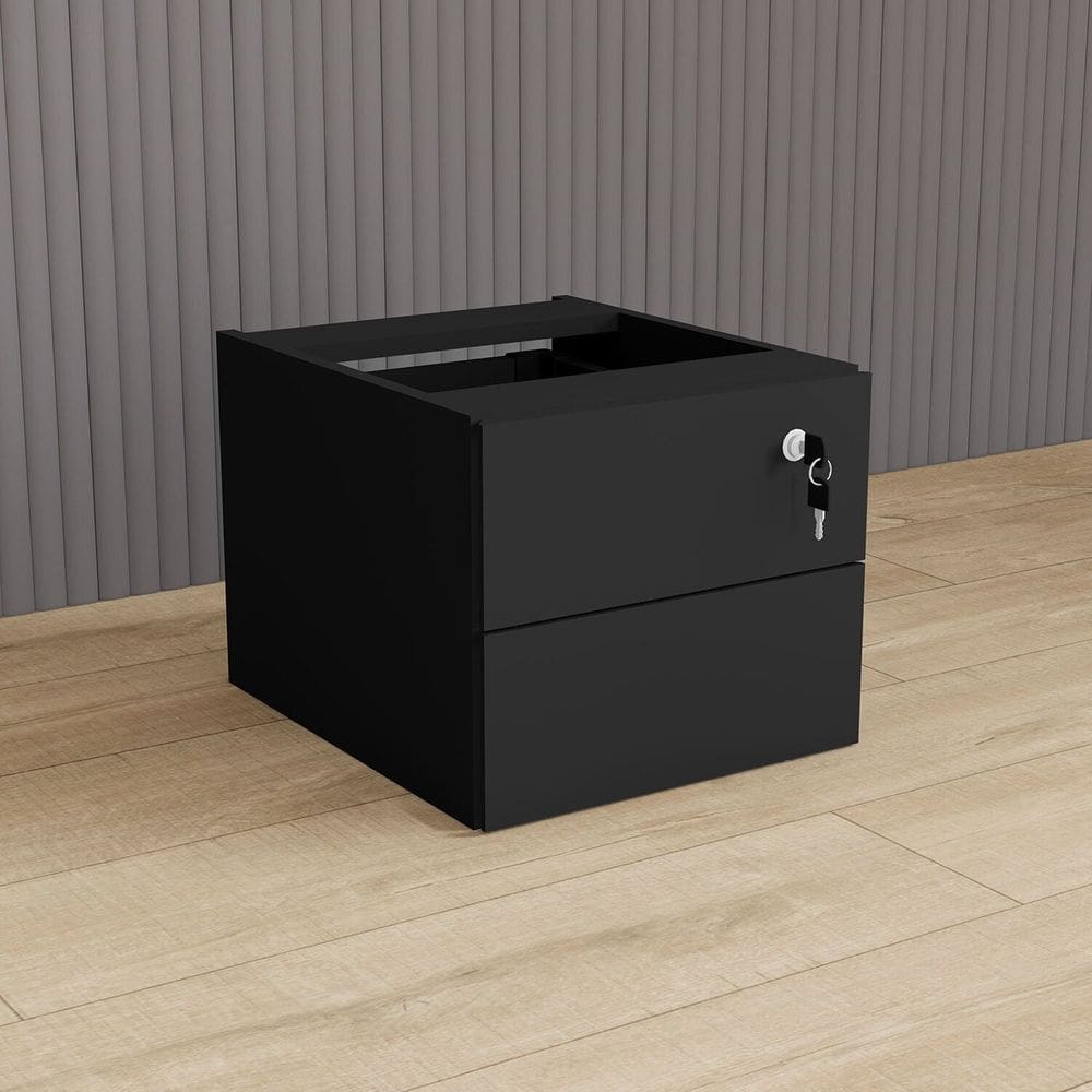 Gaveteiro Suspenso 33cm X 40cm 2 Gavetas com Chave para Mesa Escrivaninha de Escritório Corporate Preto