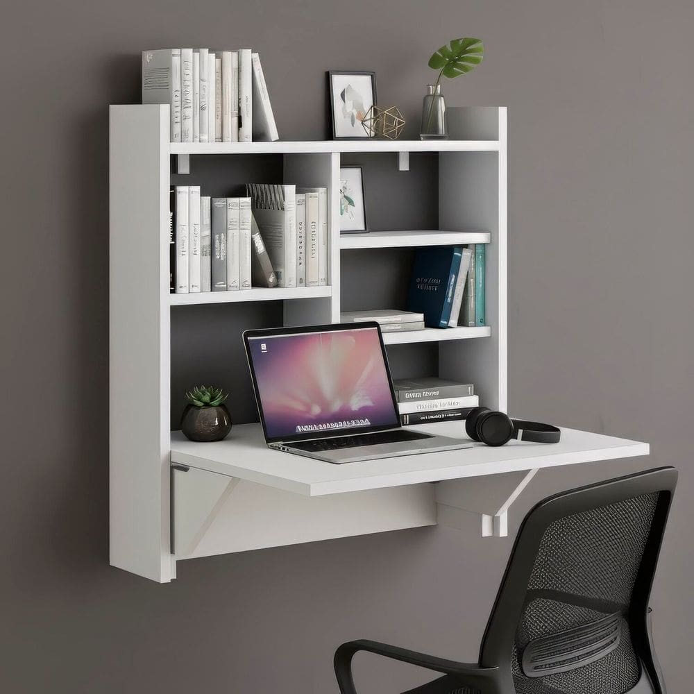 Escrivaninha Mesa Dobrável com Estante Branco